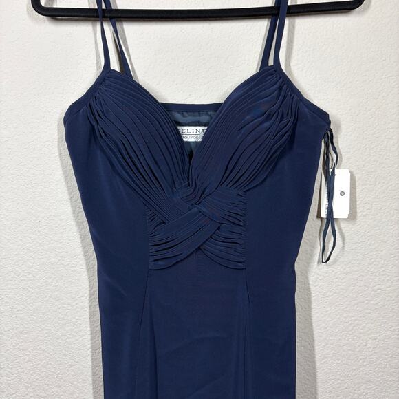 Niteline Della Roufogali 10 Pleated Crisscross Maxi Gown Navy Sweetheart - Picture 5 of 9